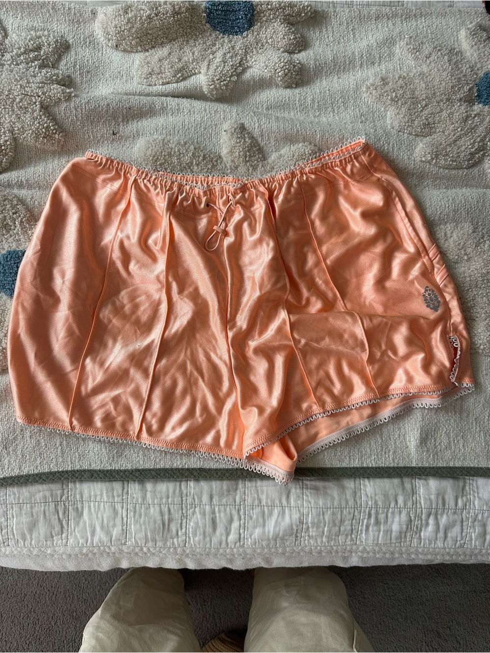Peach Satin Workout Shorts